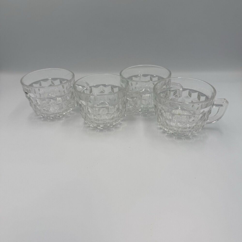 Fostoria 1960s American D-handle Elegant Glass Cubist Punch Orphan Set Of 4 READ